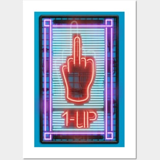 1-UP Middle Finger Neon Sign Posters and Art